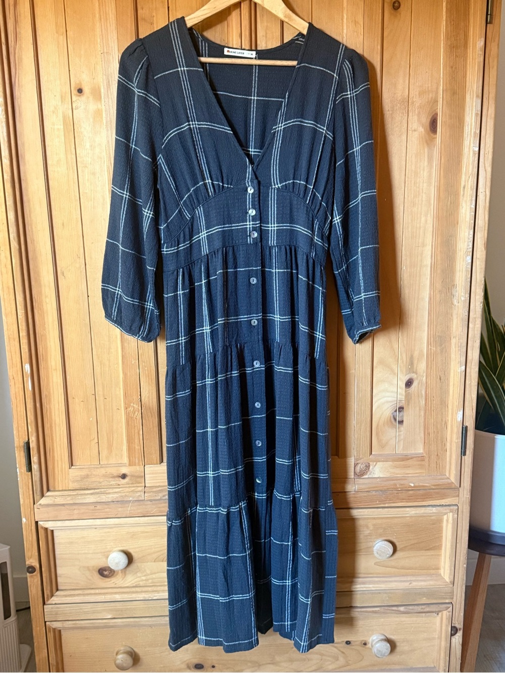 Marine Layer Black Windowpane Midi Dress